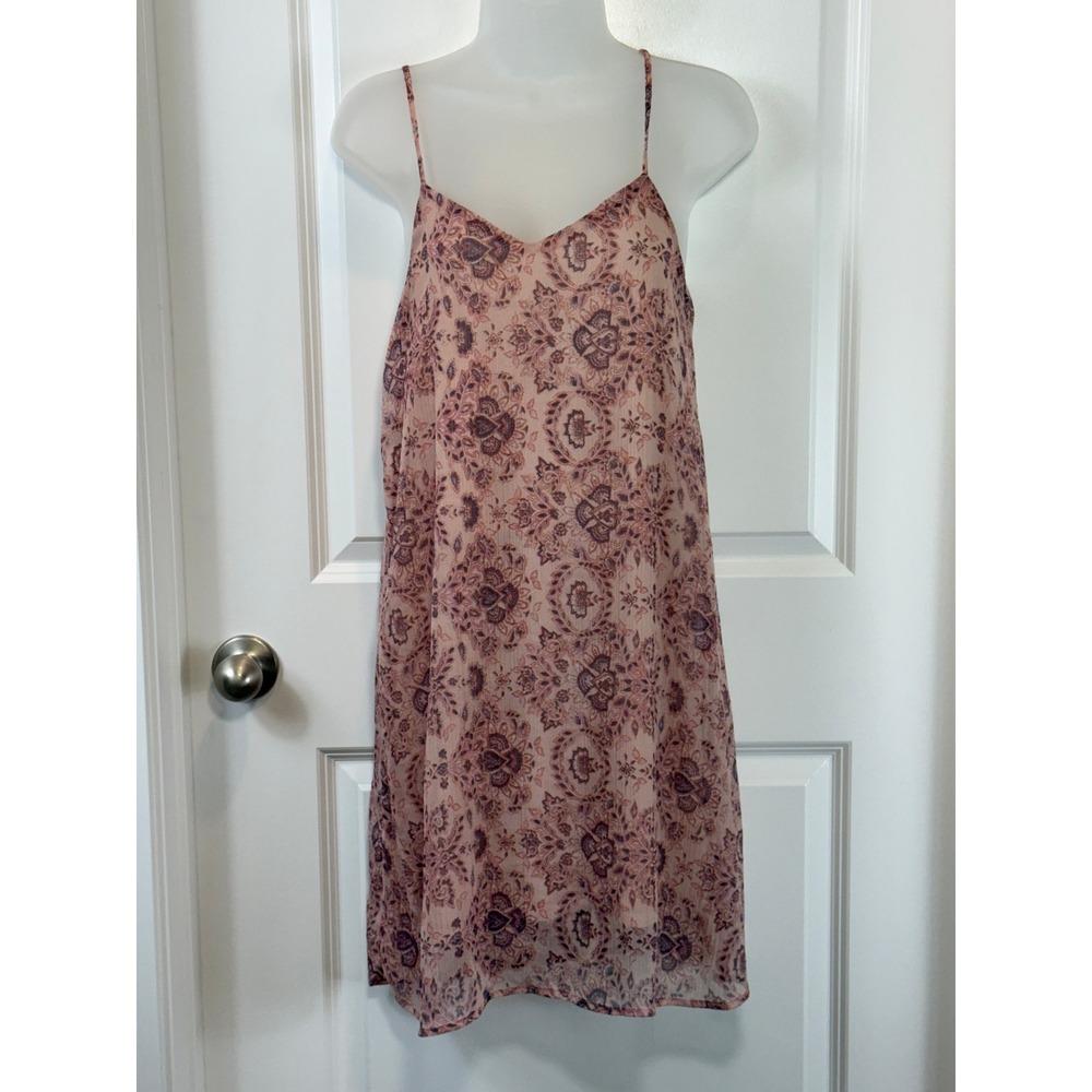 Y2K Mudd Pink Floral Print Boho Spaghetti Strap Mini Dress Women's Small Flowy S
